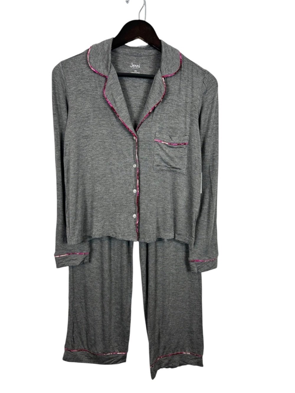 Jenni by Jennifer Moore Gray Lounge Pajama Set with Floral Trim Size XS